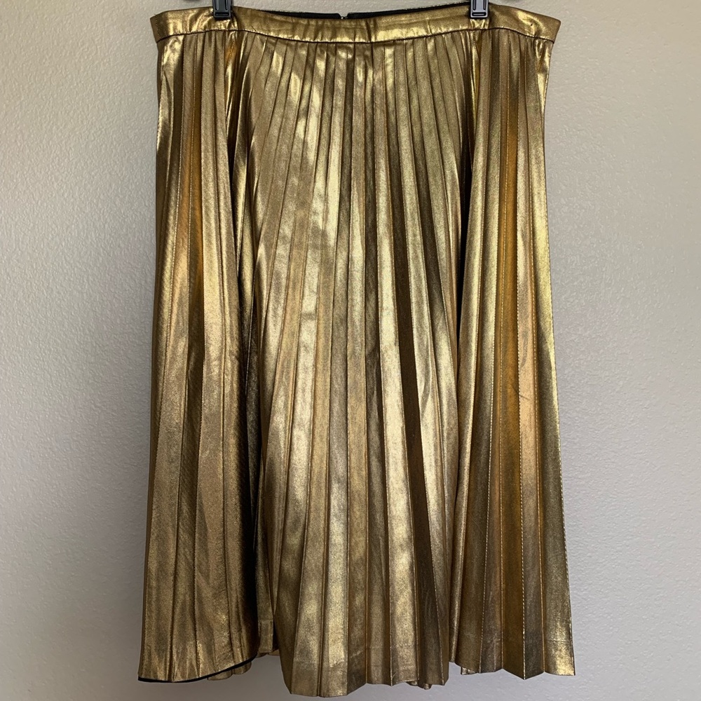 J Crew Gold Pleated Skirt Size 14